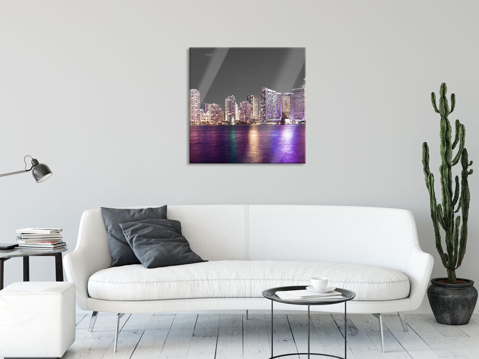 Skyline von Miami Florida, Glasbild Quadratisch