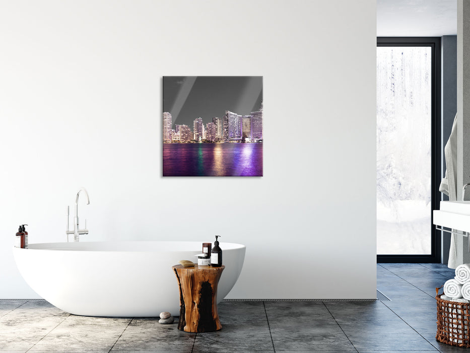 Skyline von Miami Florida, Glasbild Quadratisch