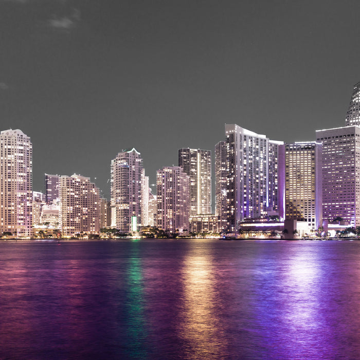 Skyline von Miami Florida, Glasbild Quadratisch