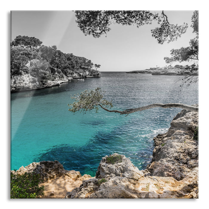 Pixxprint Mallorca Bay Cove, Glasbild Quadratisch