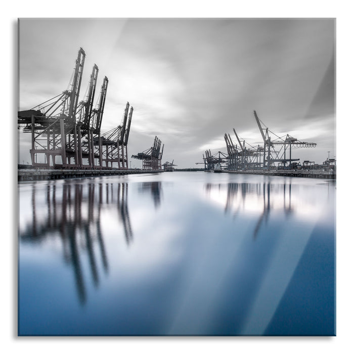 Pixxprint Hafen im Abendschein, Glasbild Quadratisch