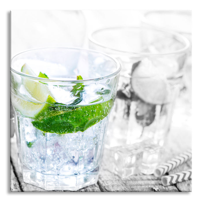 Pixxprint Mojito-Gläser mit Minze, Glasbild Quadratisch