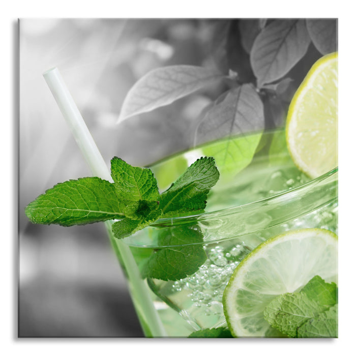 Erfrischender Mojito Cocktail, Glasbild Quadratisch