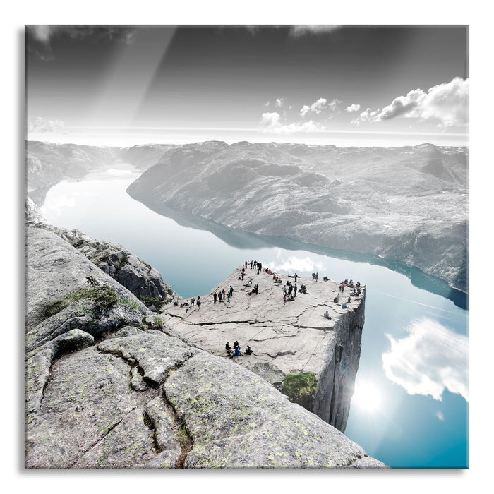 Pixxprint Küste in Norwegen, Glasbild Quadratisch