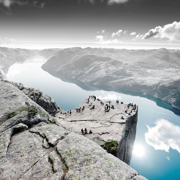 Küste in Norwegen, Glasbild Quadratisch