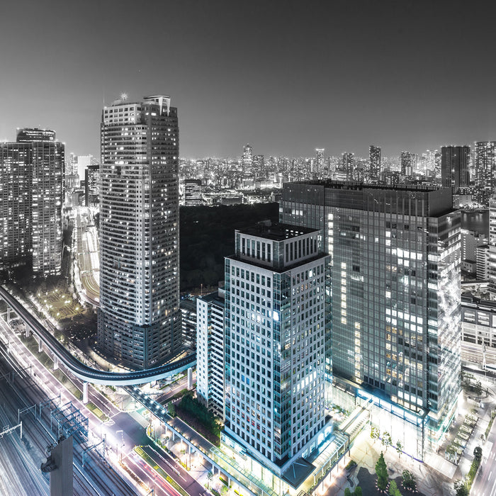 Moderne Architektur in Tokio, Glasbild Quadratisch