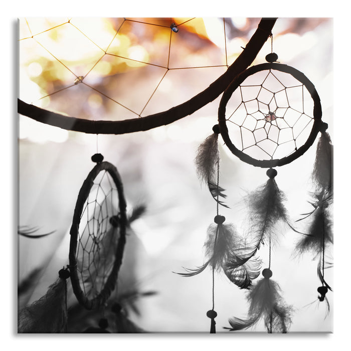 Pixxprint Traumfänger bei Sonnenuntergang, Glasbild Quadratisch