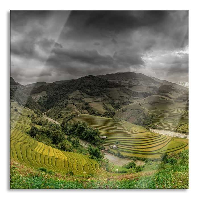 eine Berg Farm in Asien, Glasbild Quadratisch