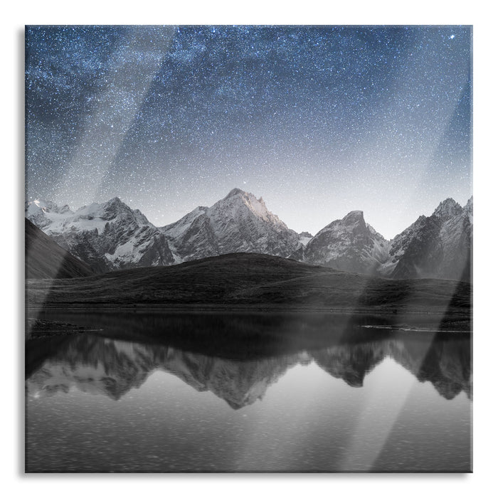 Sternenhimmel über dem Gebirge, Glasbild Quadratisch