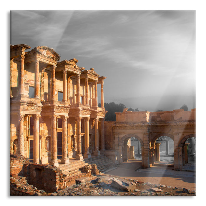 Pixxprint alte Tempelruine, Glasbild Quadratisch