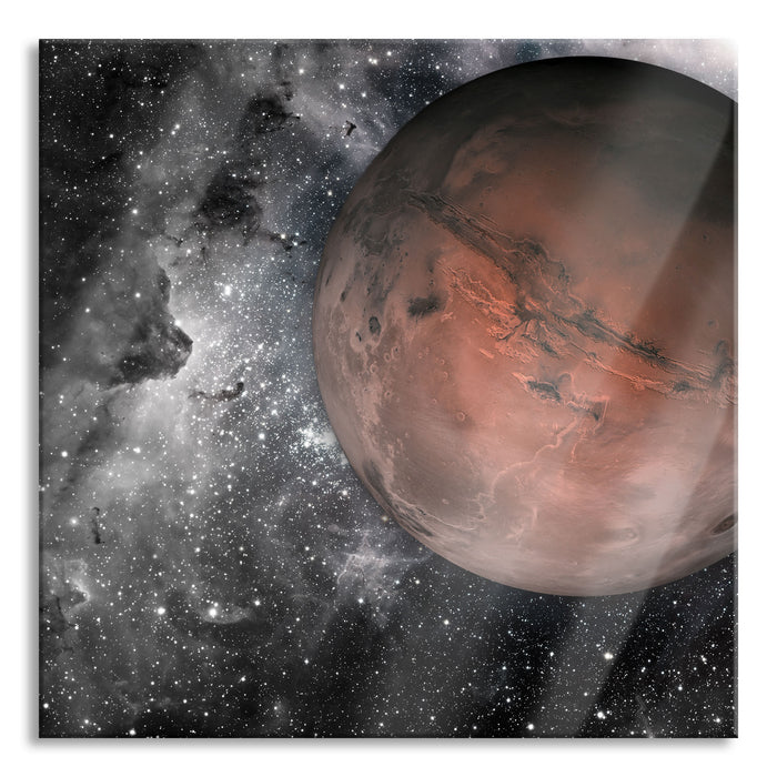 Mars im Weltall, Glasbild Quadratisch
