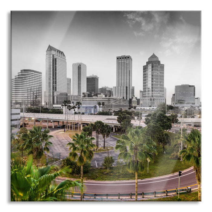 Pixxprint Skyline in den USA, Glasbild Quadratisch