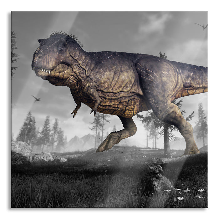 T-Rex Dinosaurier in der Natur, Glasbild Quadratisch