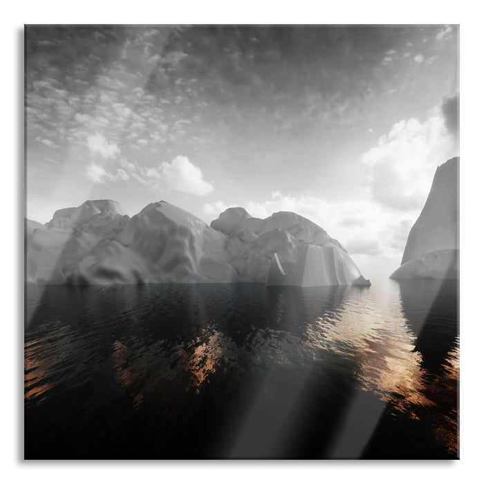 Pixxprint Eisschollen in der Antarktis, Glasbild Quadratisch