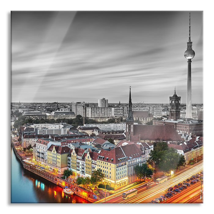 Pixxprint Berlin City Panorama, Glasbild Quadratisch