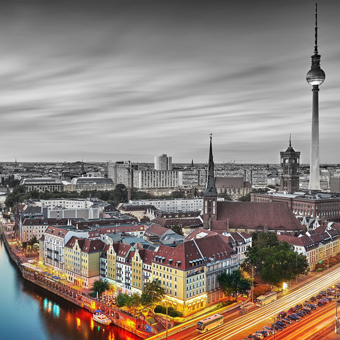 Berlin City Panorama, Glasbild Quadratisch