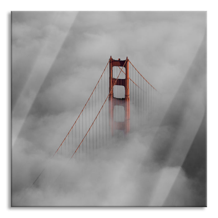 Golden Gate Bridge über den Wolken, Glasbild Quadratisch