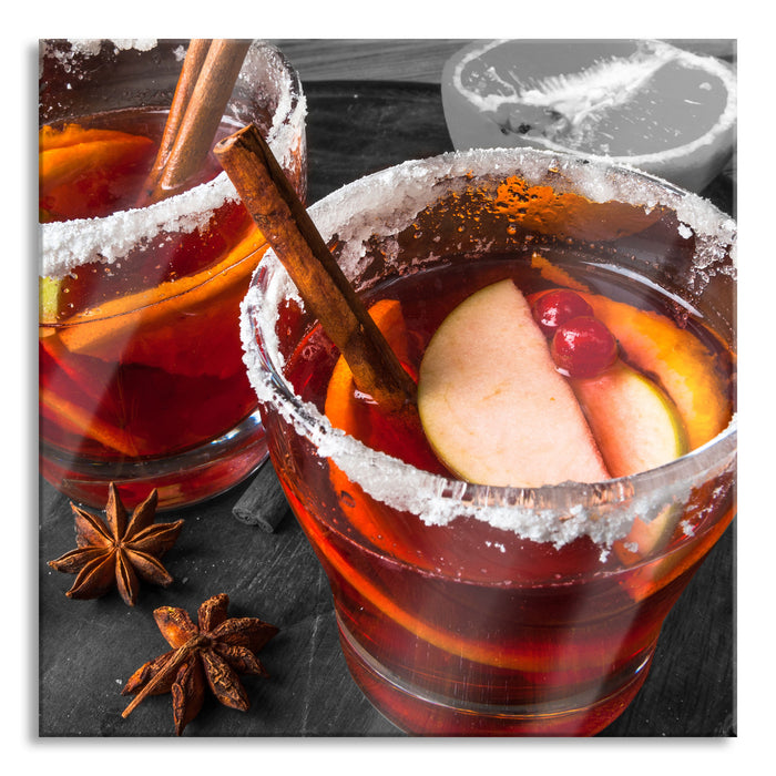 Pixxprint eine winterliche Bowle, Glasbild Quadratisch