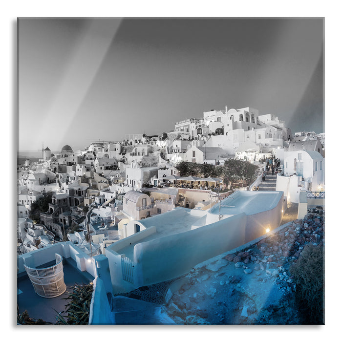 Oia Dorf Santorin, Glasbild Quadratisch