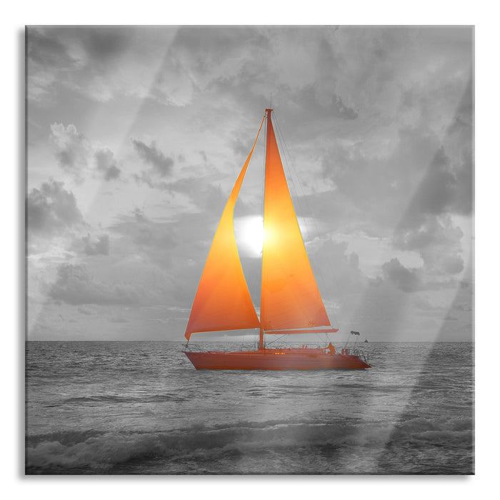 Pixxprint Segelboot nahgelegen der Küste, Glasbild Quadratisch