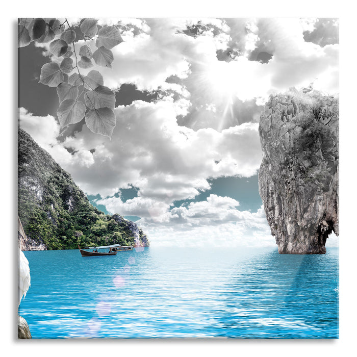 Pixxprint traumhafte Urlaubslandschaft, Glasbild Quadratisch