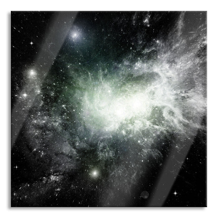 ferne Galaxie im Sternenstaub, Glasbild Quadratisch