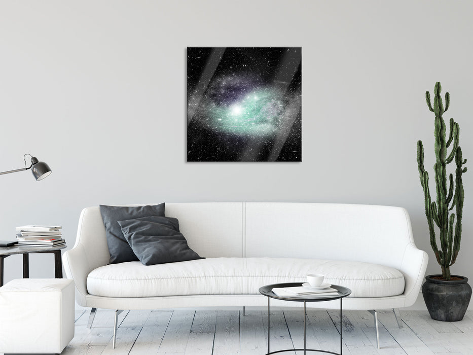 ferne Galaxie im Sternenstaub, Glasbild Quadratisch