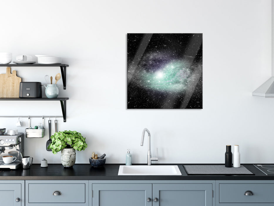 ferne Galaxie im Sternenstaub, Glasbild Quadratisch