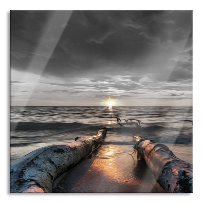 Pixxprint Strand Öl Effekt, Glasbild Quadratisch