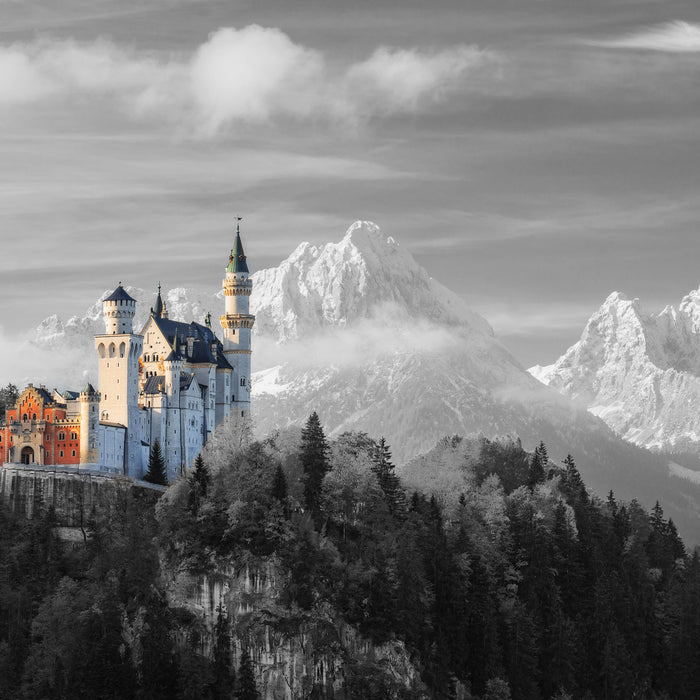 Schloss Neuschwanstein, Glasbild Quadratisch