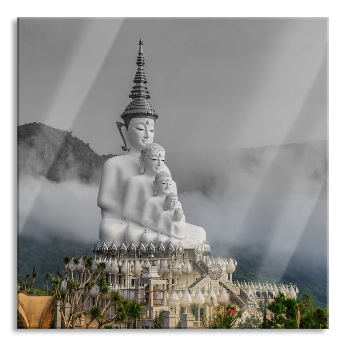Buddha-Skulptur in Thailand, Glasbild Quadratisch