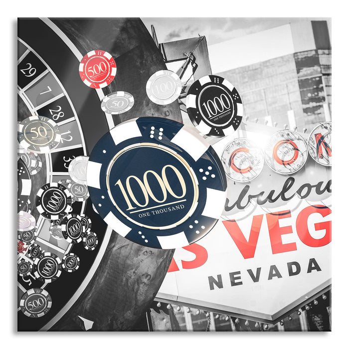 Las Vegas Casino Roulette, Glasbild Quadratisch