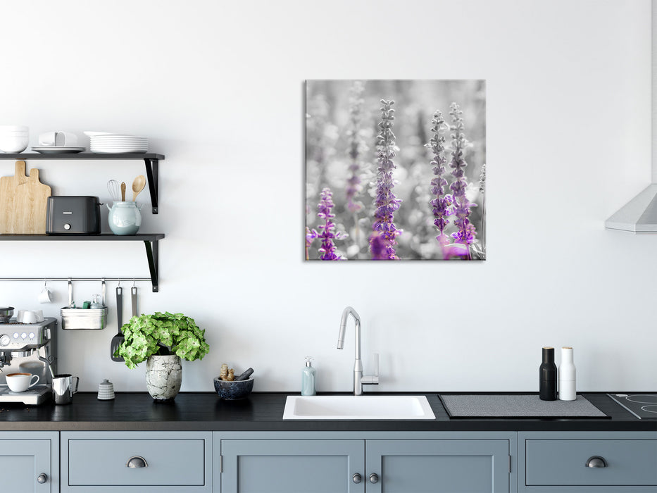 schöne violette Lavendelblüten, Glasbild Quadratisch