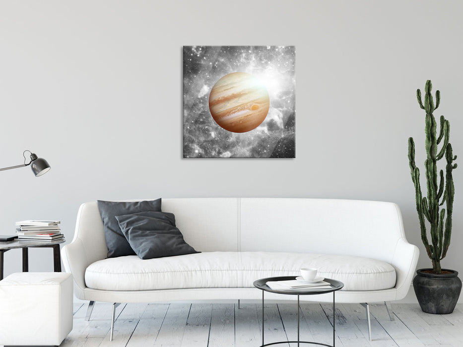 Planet Jupiter im Universum, Glasbild Quadratisch