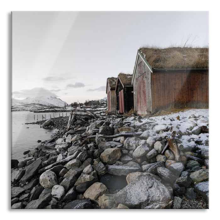 Pixxprint Küste der norwegischen See Tromso, Glasbild Quadratisch