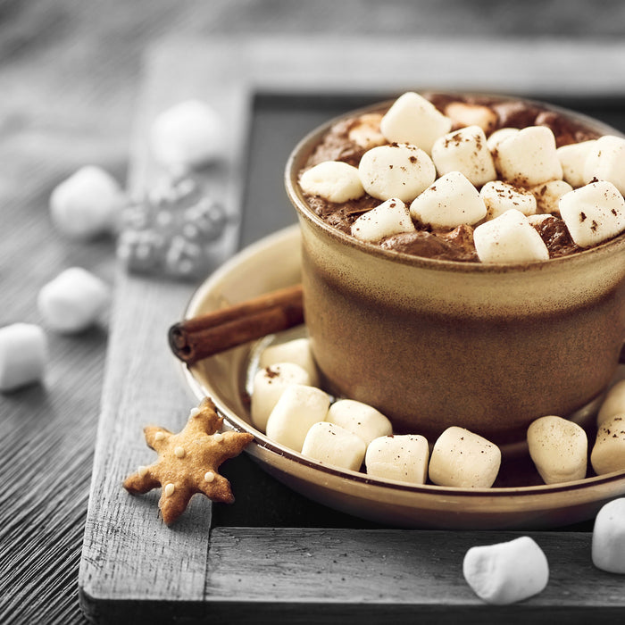 Kakaogetränk mit Marshmallows, Glasbild Quadratisch