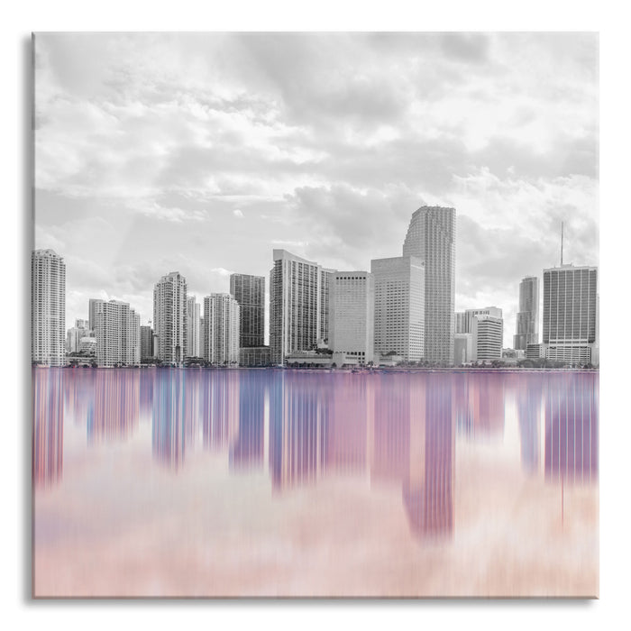 Miami Florida Skyline, Glasbild Quadratisch