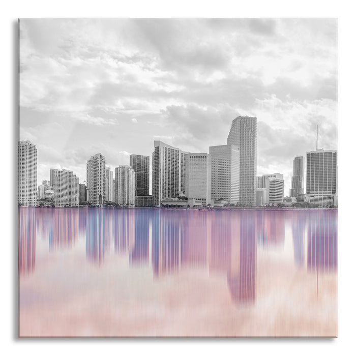 Pixxprint Miami Florida Skyline, Glasbild Quadratisch