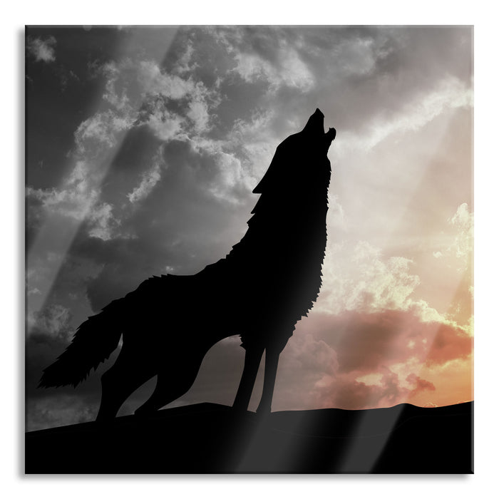 Pixxprint Wolf Heulen, Glasbild Quadratisch