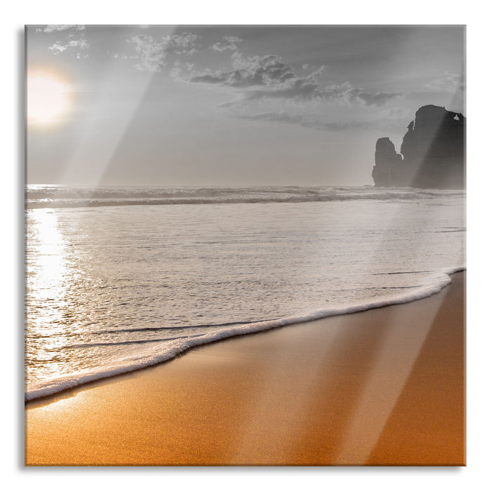 Pixxprint Sonnenuntergang Ozean, Glasbild Quadratisch