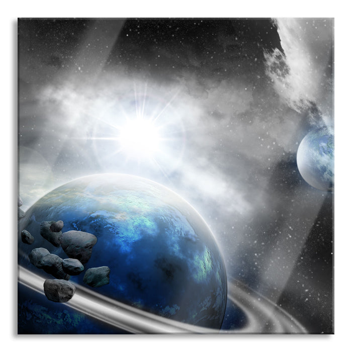 Pixxprint Planeten und Meteoriten, Glasbild Quadratisch