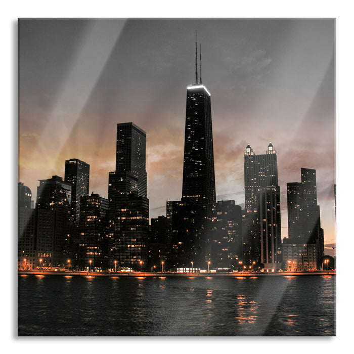 Pixxprint Chicago-Wolkenkratzer-Silhouette, Glasbild Quadratisch