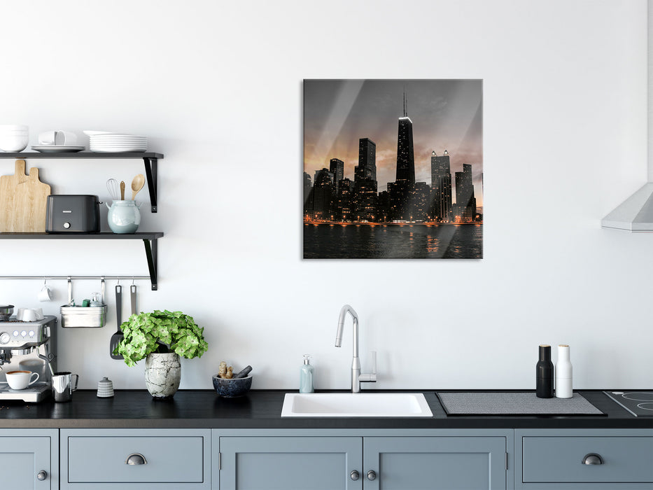 Chicago-Wolkenkratzer-Silhouette, Glasbild Quadratisch