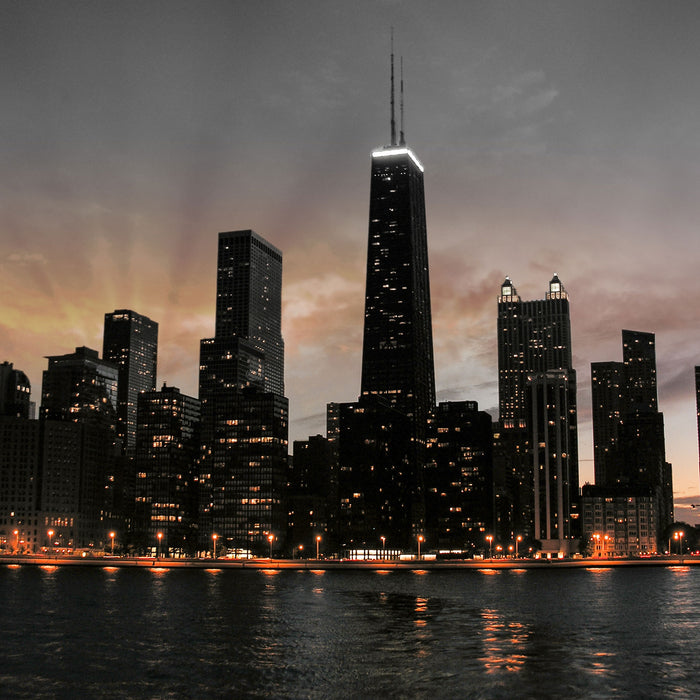Chicago-Wolkenkratzer-Silhouette, Glasbild Quadratisch