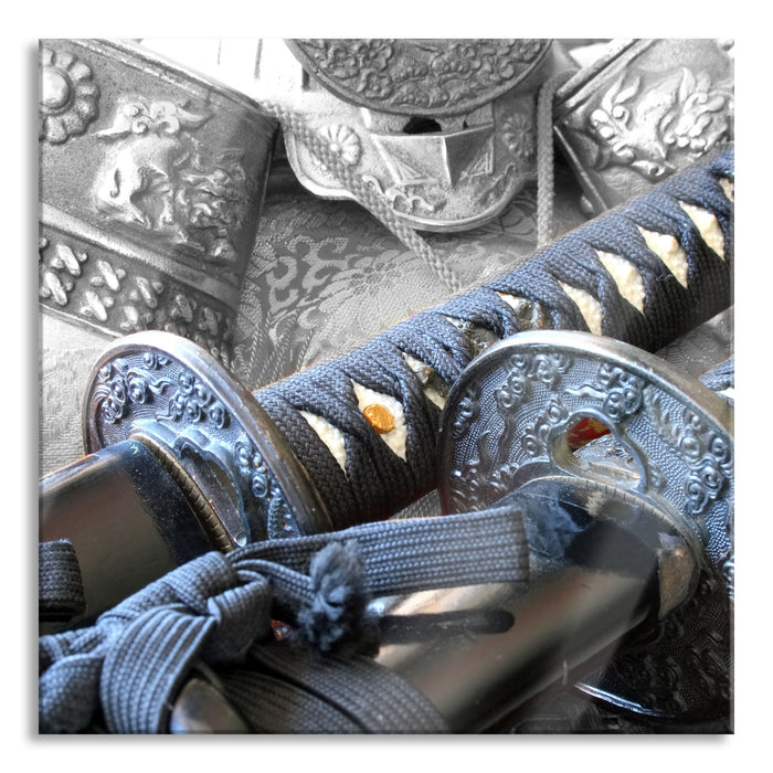 Pixxprint edle Samurai-Schwerter, Glasbild Quadratisch