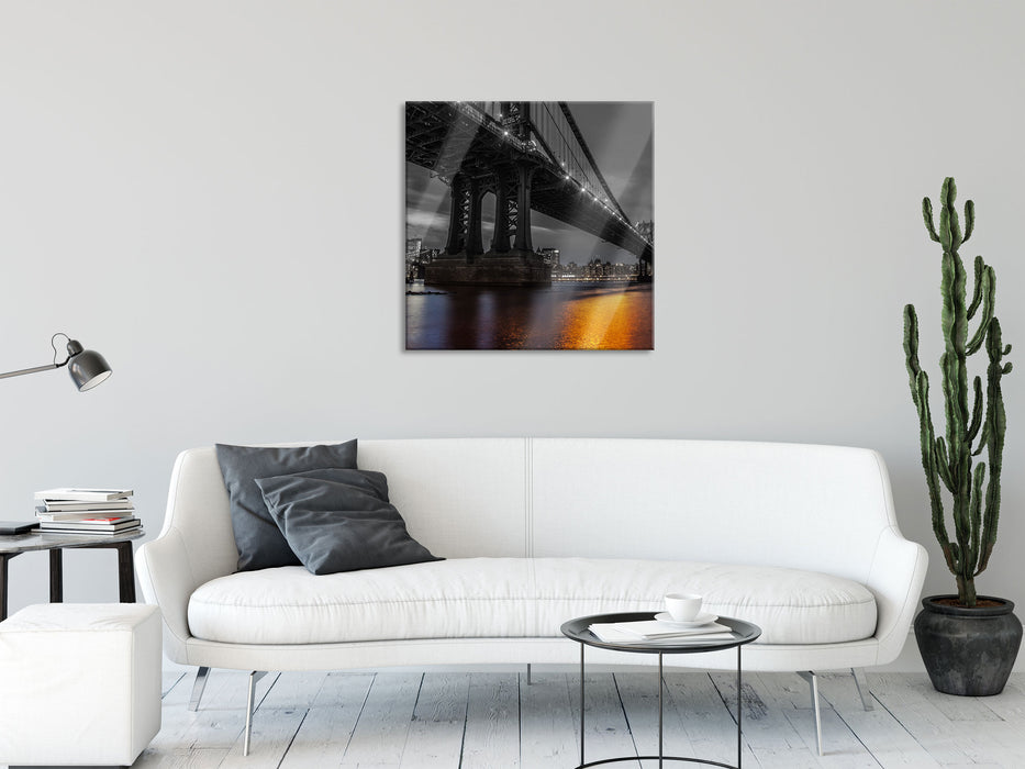 Manhatten Brücke New York, Glasbild Quadratisch