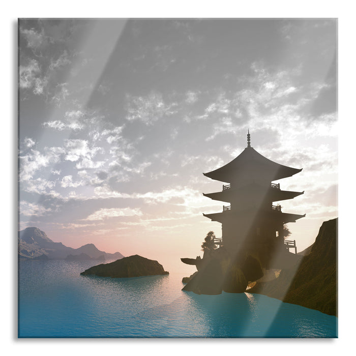 Pixxprint Tempel in Tal, Glasbild Quadratisch