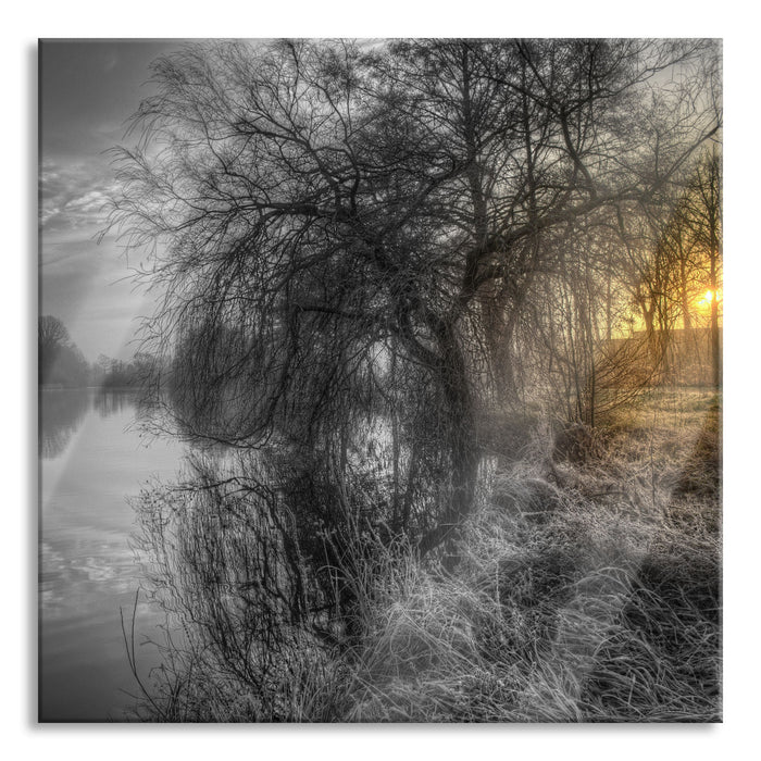 Pixxprint Landschaft im Morgengrauen, Glasbild Quadratisch