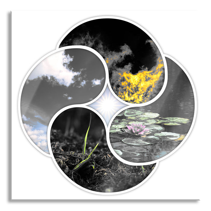 Pixxprint Die vier Elemente, Glasbild Quadratisch