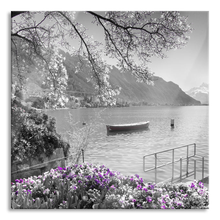 Genfer See im Sonnenschein, Glasbild Quadratisch